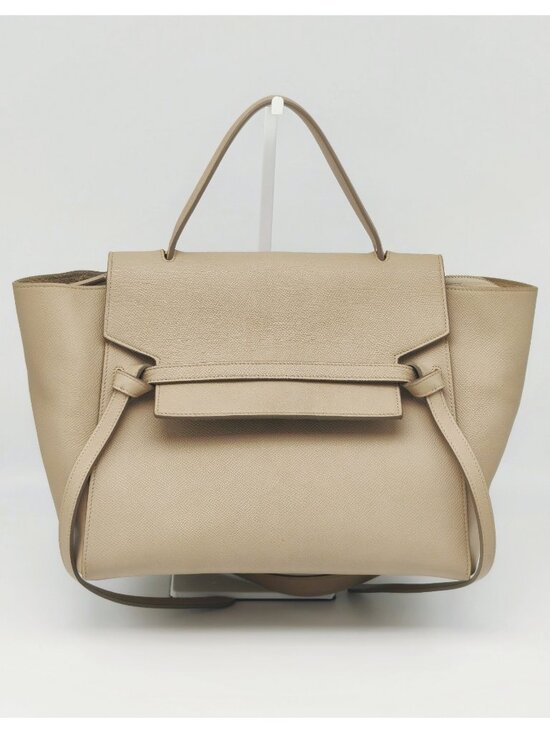 Celine Handbags - Celine Mini Belt Bag Beige Grained Leather Top Handle Handbag